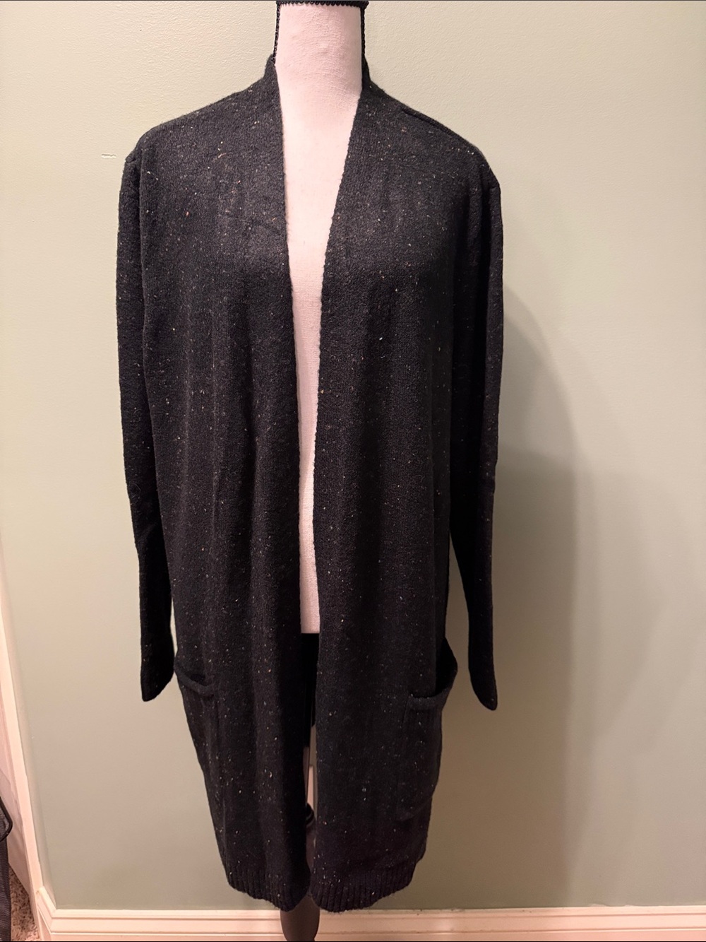 Everyday Open-Front Black Longline Cardigan with Pockets
